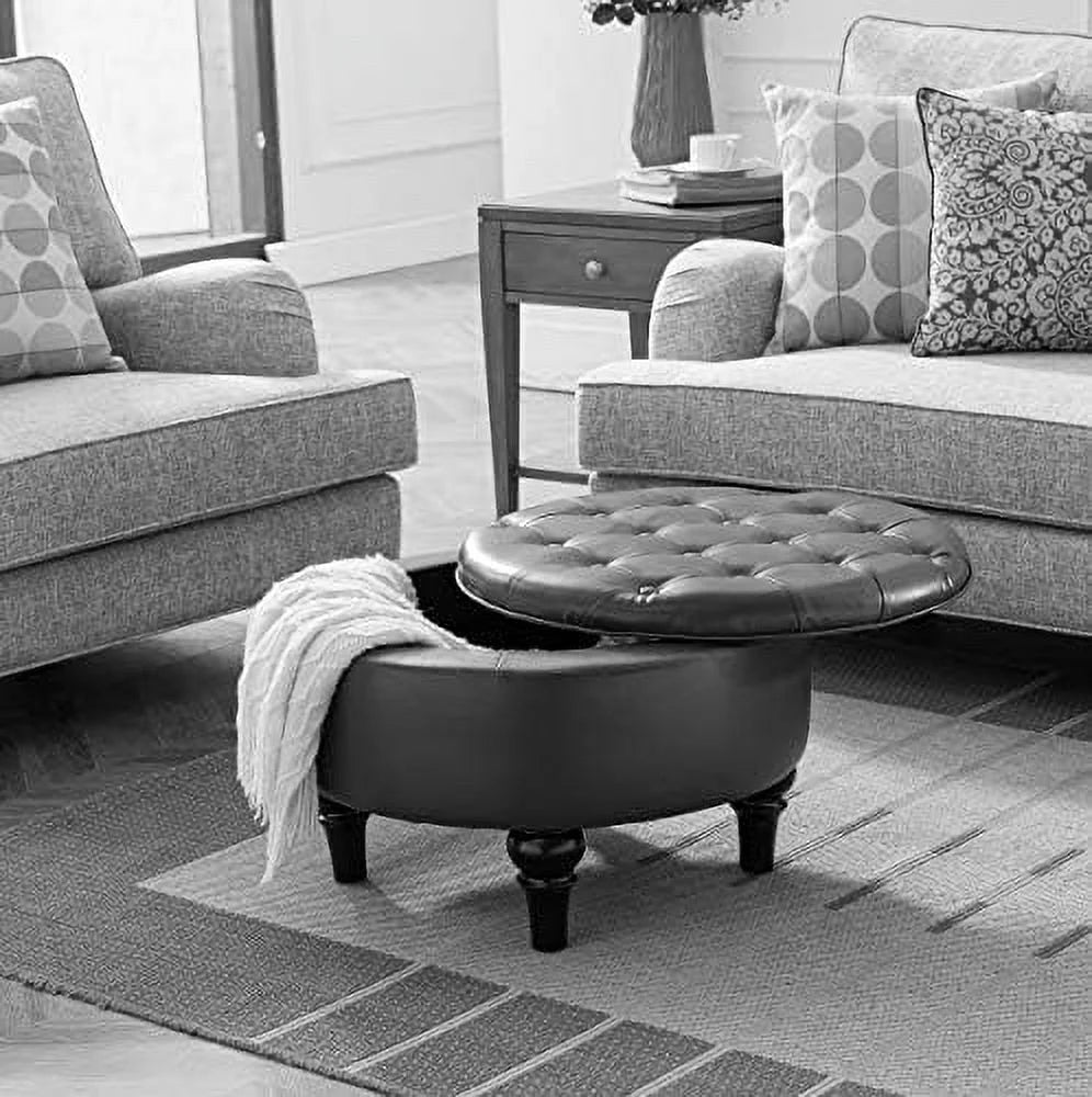 Faux Leather Round Ottoman with Tray Top S16252