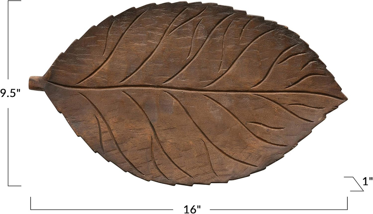 Hand-Carved Mango Wood Leaf Tray, Brown Pack of 2 A2446