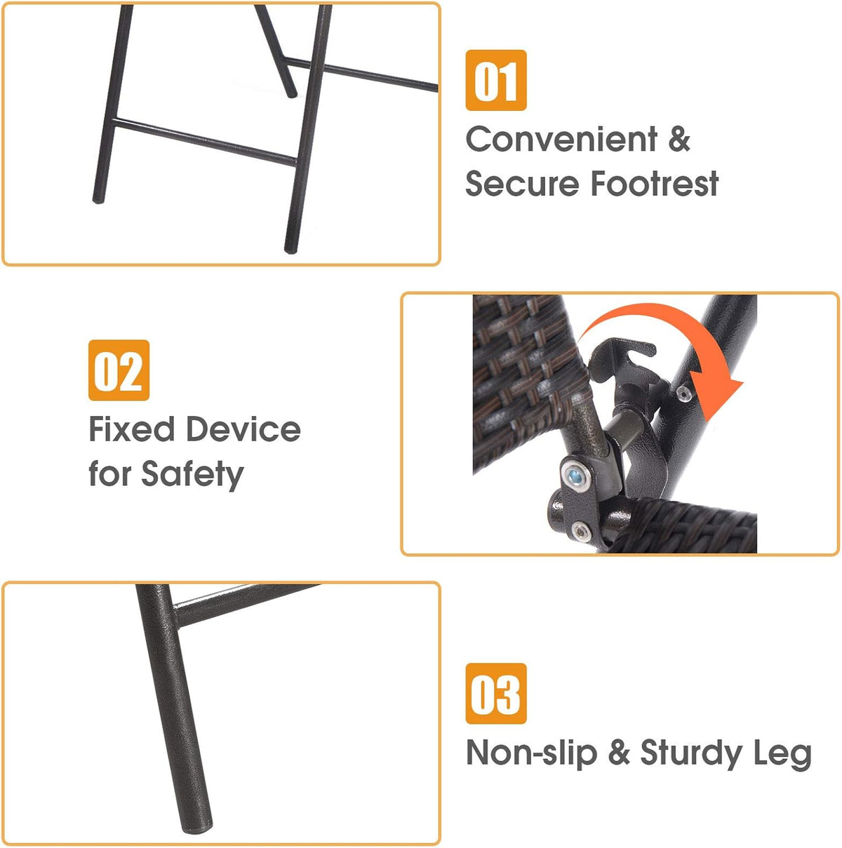 Set of 4 Folding Wicker Rattan Bar Stools with Back X739