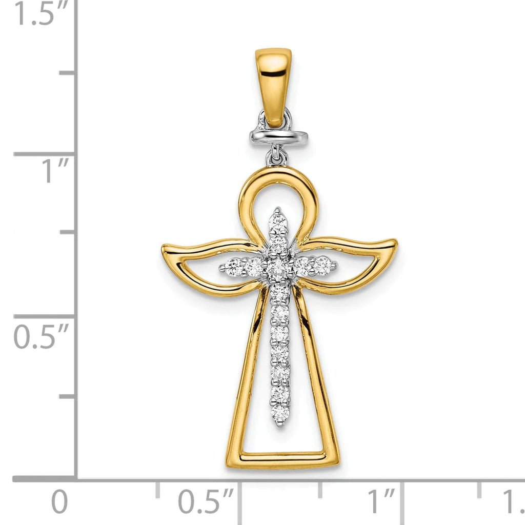 14K Two-tone Polished Diamond Cross Pendant T317245