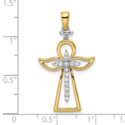 14K Two-tone Polished Diamond Cross Pendant T317245