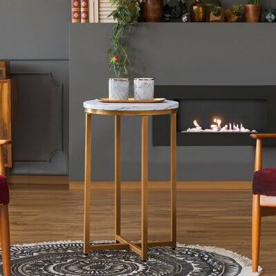 Gold Round Metal and Marble Accent Table M5903