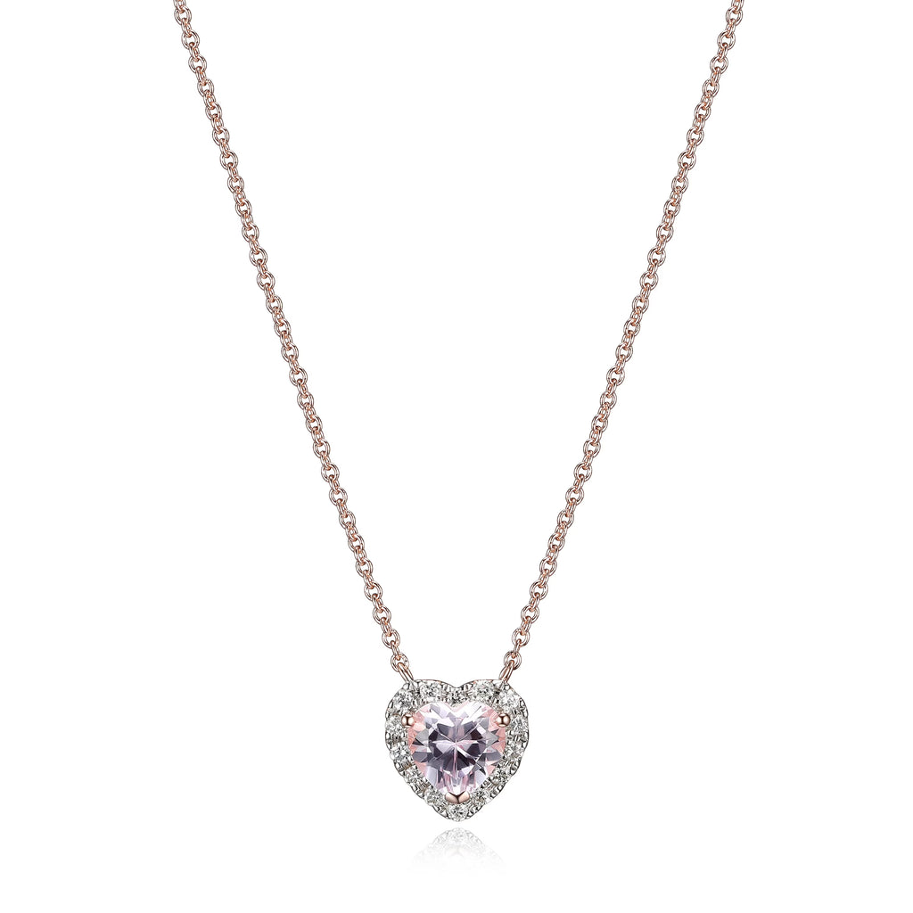 Lab Grown Diamond and Created Pink Sapphire Sterling Silver Necklace U4089