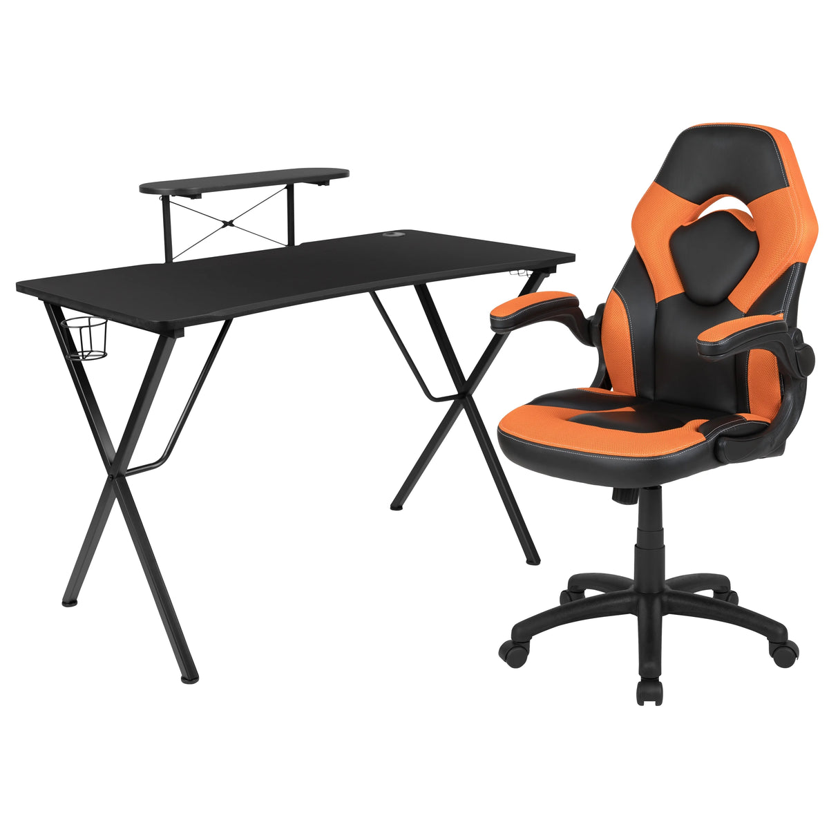 Black/Orange Gaming Desk Set with Cup Holder T87816