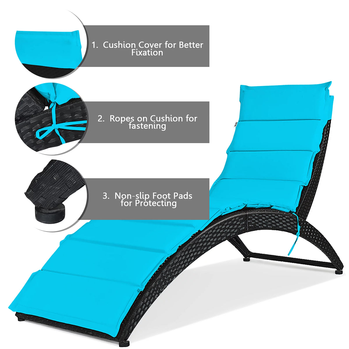 Folding Patio Rattan Lounge Chair Chaise Cushioned Red L8352