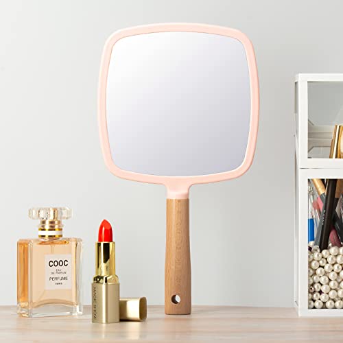 Hand Held Wood Mirror with Handle S9585