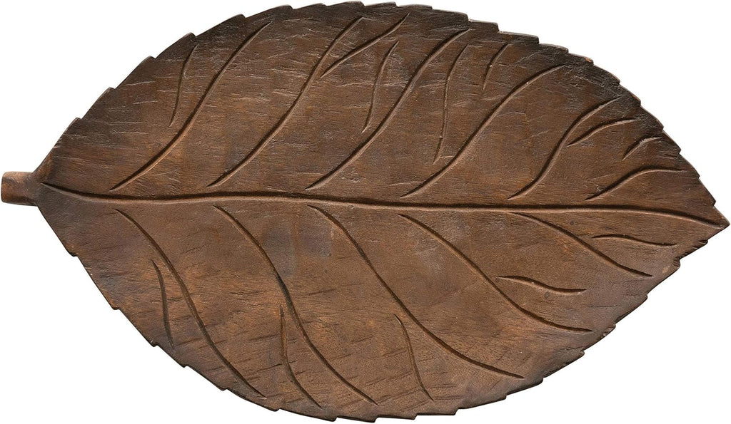 Hand-Carved Mango Wood Leaf Tray, Brown Pack of 2 A2446