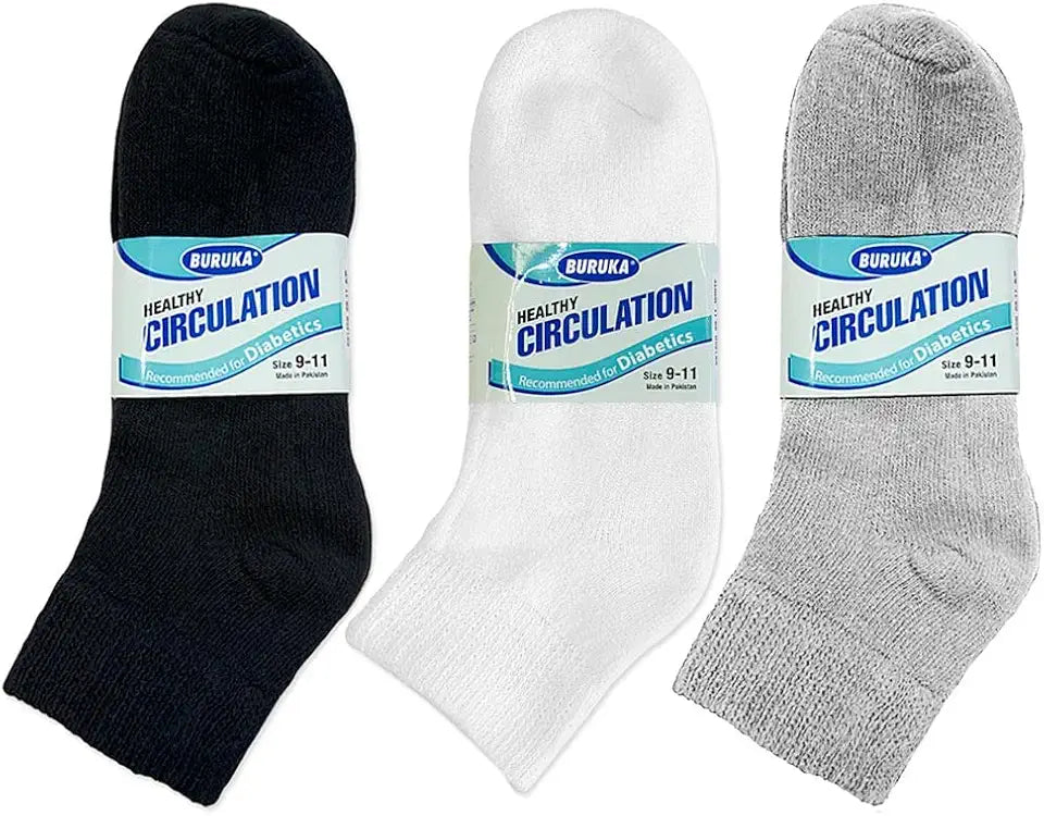 12 Pairs Diabetic Ankle Quarter Crew Circulatory Socks F823187