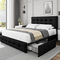 Black Queen Upholstered Platform Bed Frame with 4 Storage Drawers N13042