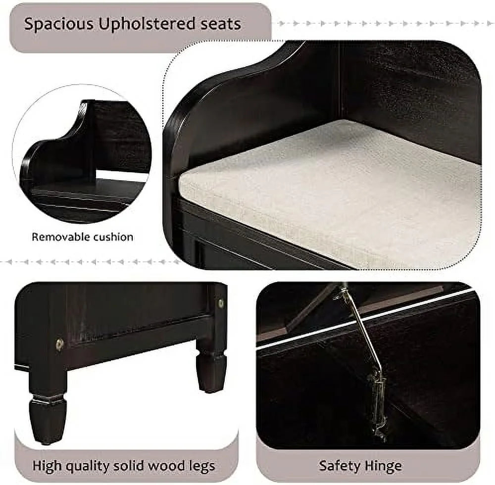 Brown Cushion Shoe Bench with 2 Doors Cabinet I1551