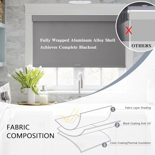 White 20" W x 72" H Cordless Blackout Roller Shades C896342