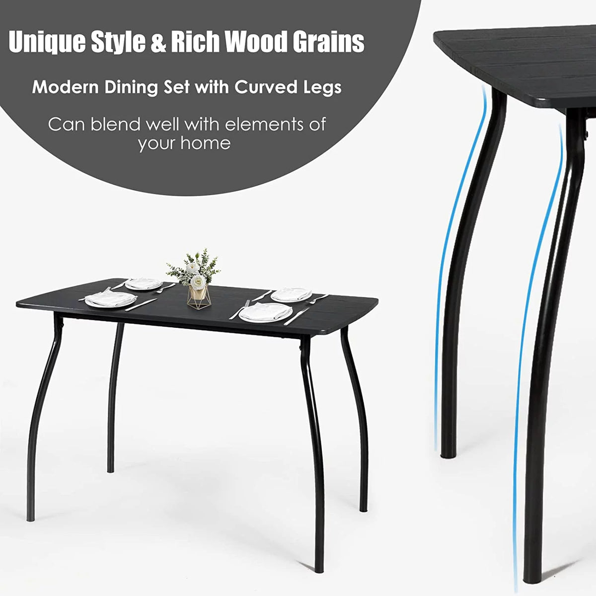 5 Piece Kitchen Dining Table Set with 4 Chairs Black E660