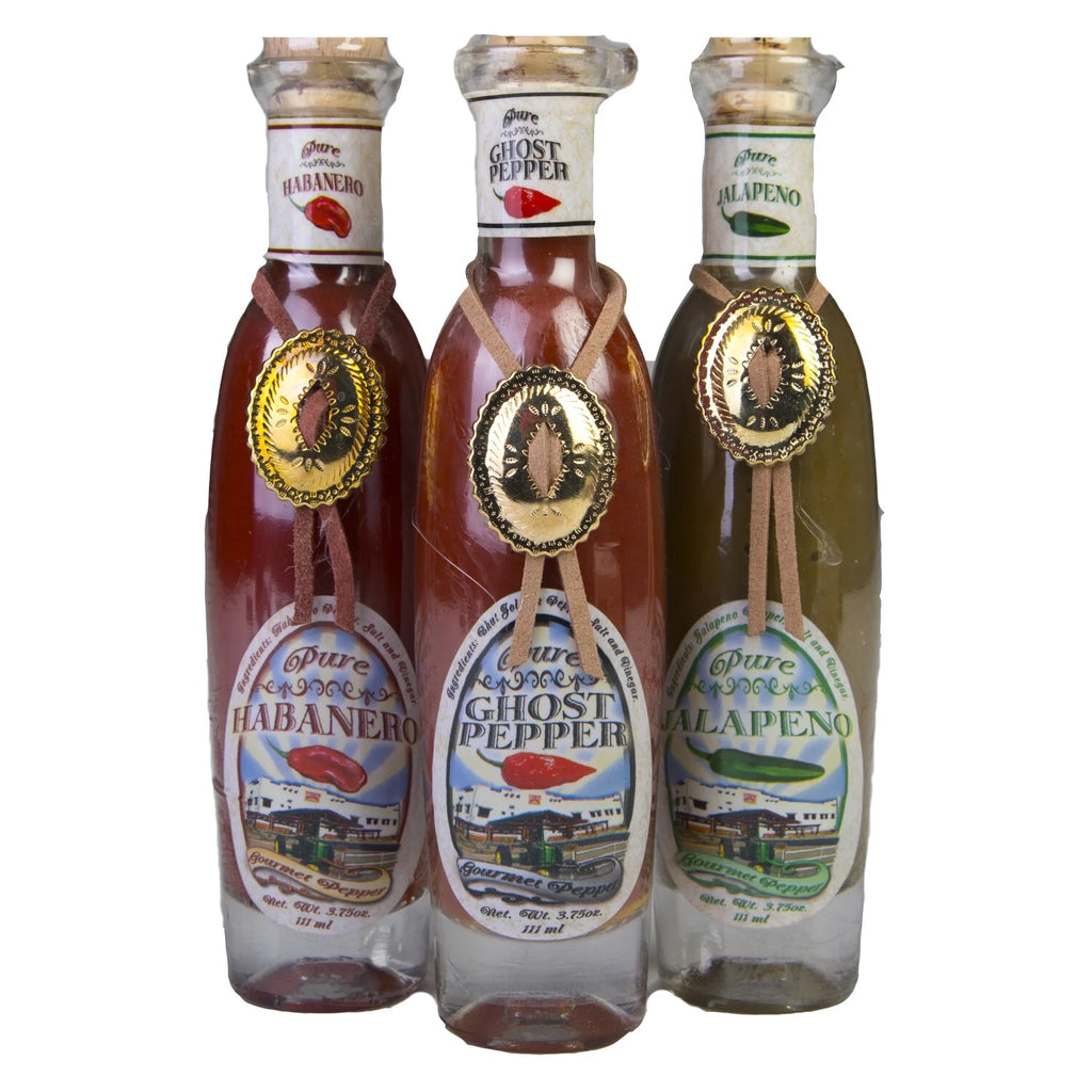 Hot Sauce Gift Set Wood Box 3 Glass Bottles Habanero, Jalapeno, Ghost Pepper B450