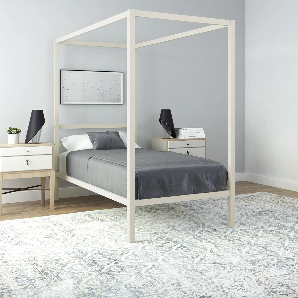 Queen Gunmetal Gray Metal Canopy Poster Bed C869808