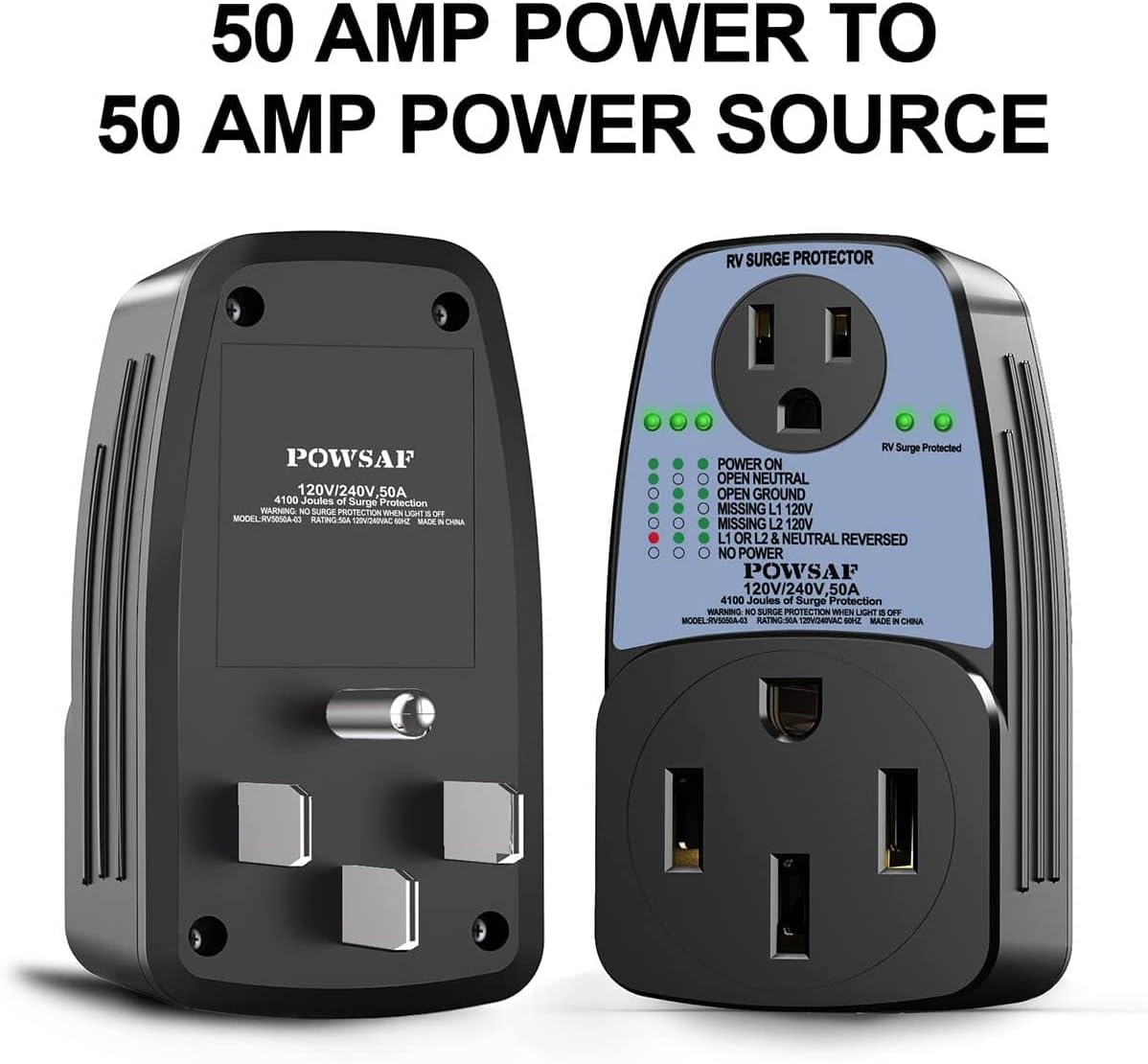 4100 Joules RV Surge Protector with 50 Amp Male to 50 Amp Female and 15 Amp Female L11072