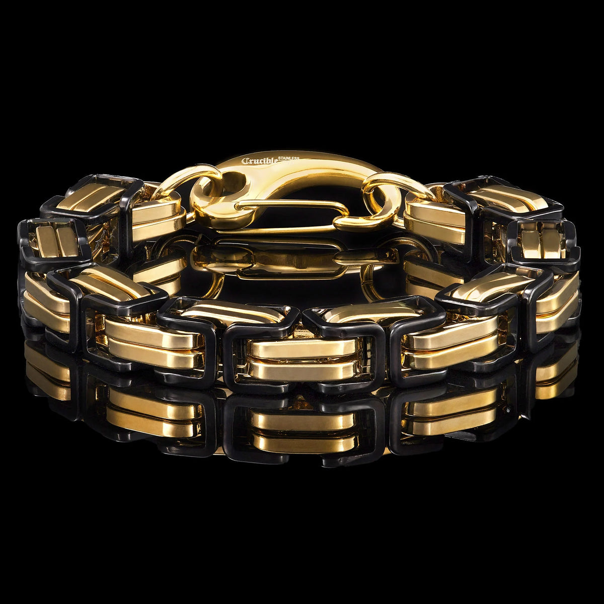 Black and Gold Plated Stainless Steel Byzantine Chain Bracelet M45039