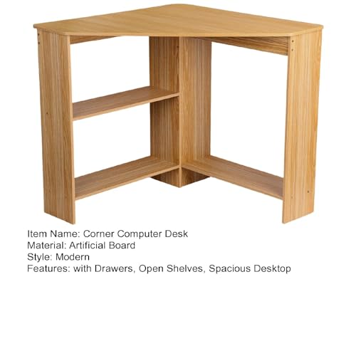 Light Brown Corner Desk with Drawers and Open Shelves J6770