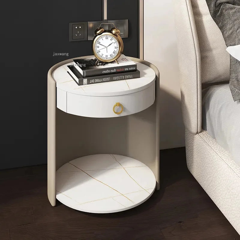 Round Leather Bedside Table Nightstand Q684