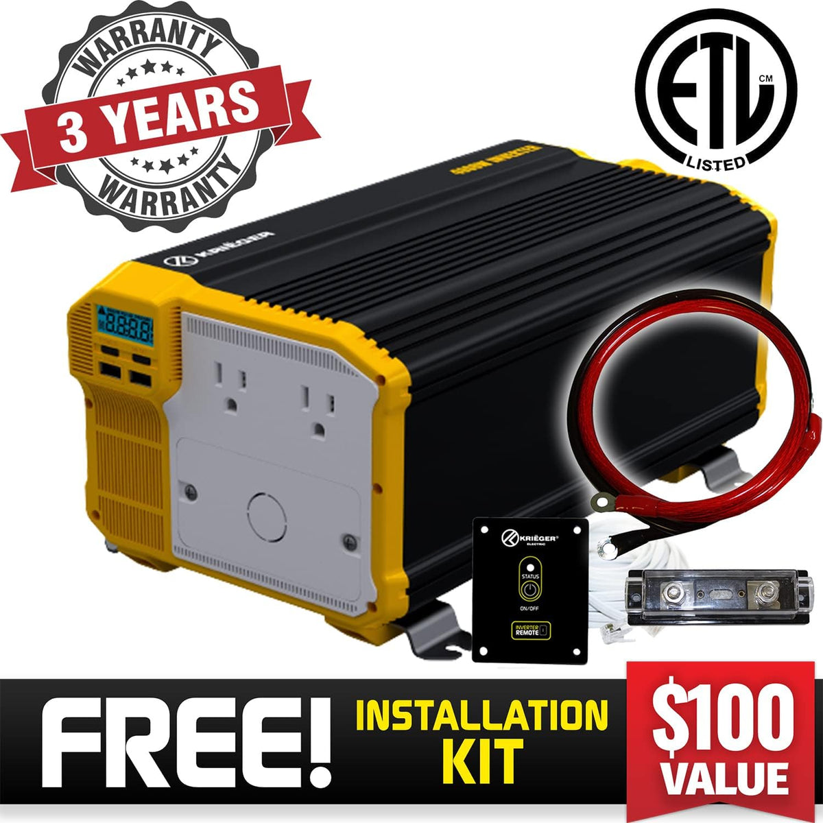 1500 Watts Power Inverter 12V to 110V Modified Sine Wave Car Inverter D7955