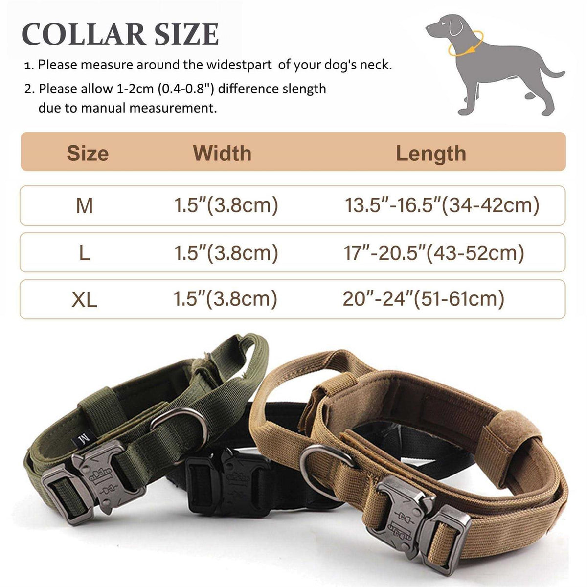 Adjustable Nylon Tactical Dog Collar with Control Handle O344370