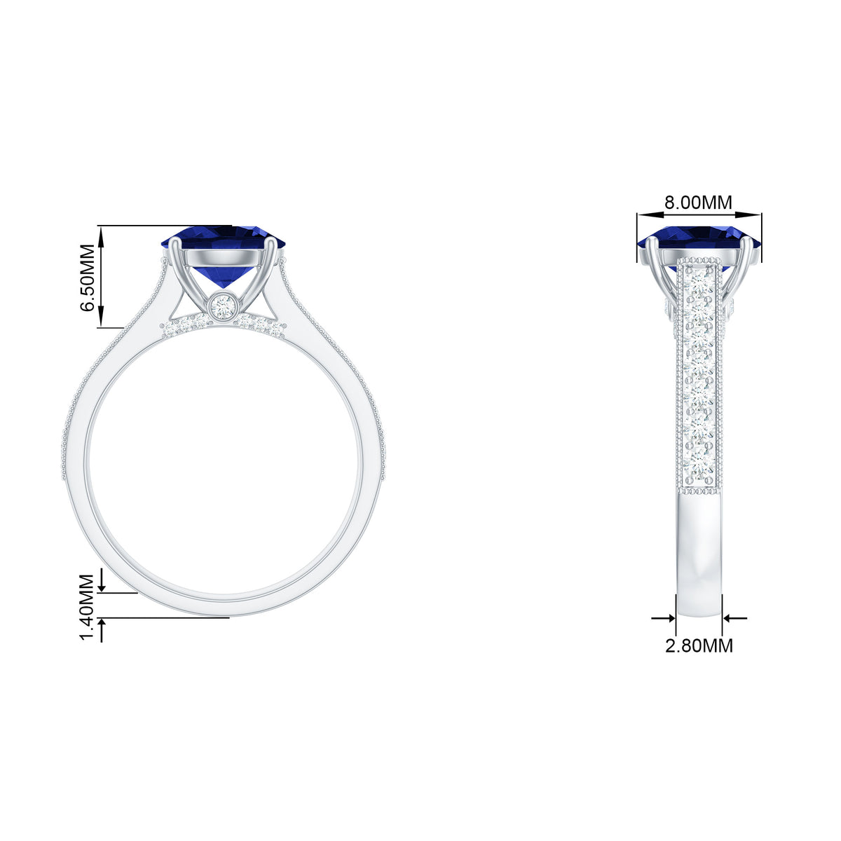 Created Blue Sapphire Solitaire Engagement Ring with Diamond, 925 Sterling Silver J77502