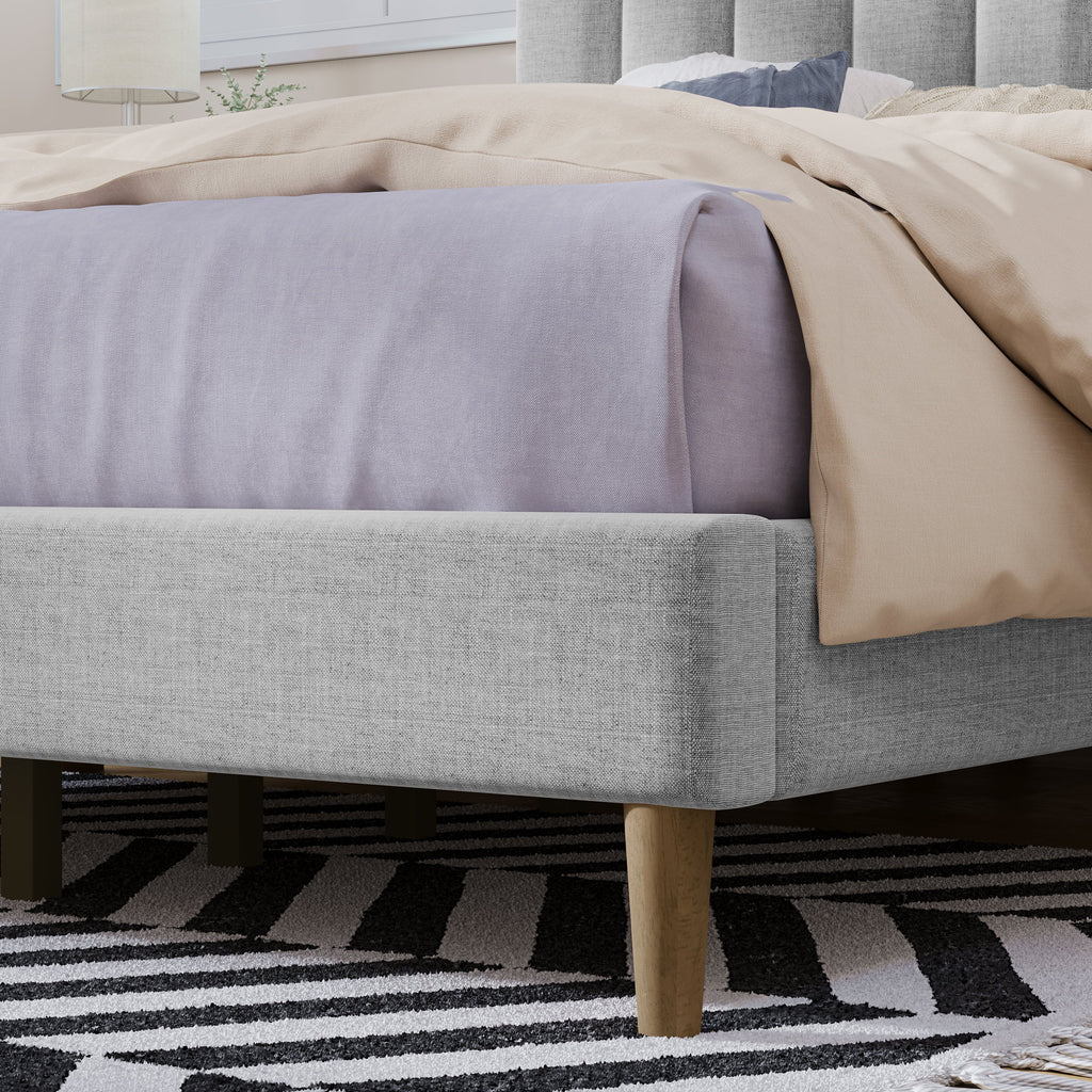 Queen Size Gray Linen Upholstered Platform Bed Frame with Tufted Headboard K480849