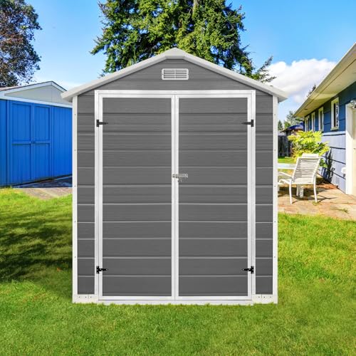 Grey Waterproof Plastic Outdoor Storage Shed with Floor and Lockable Door H3970