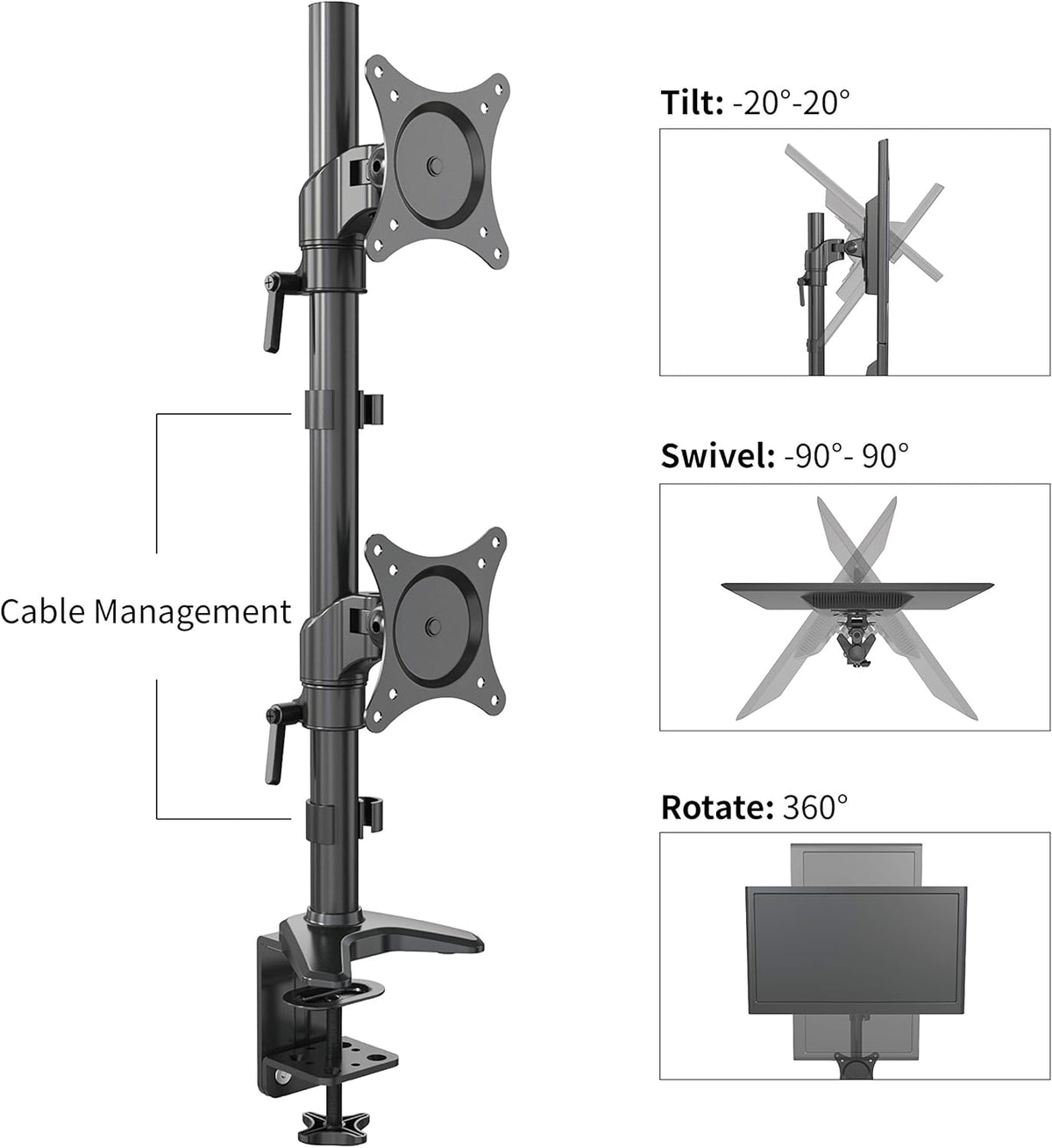 Vertical Dual Monitor Mount, 15-27 Height Adjustable Z870325