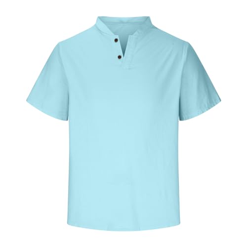 Cotton Linen Short Sleeve Henley Shirts S2966