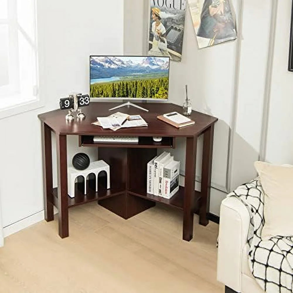 Corner Desk with Keyboard Tray and Shelves Z935