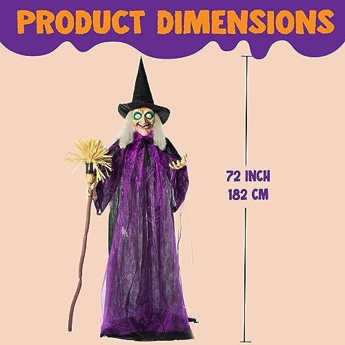 72" Animated Witch Halloween Decoration with LED Eyes and Sound V6743