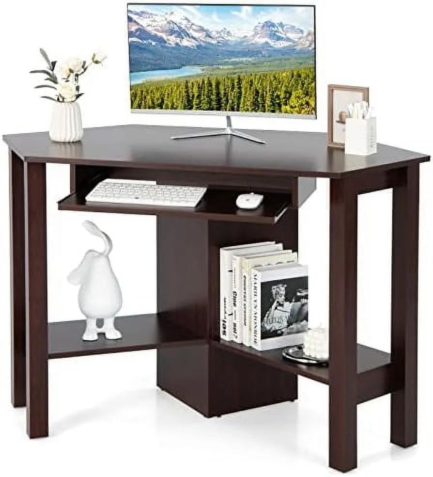 Corner Desk with Keyboard Tray and Shelves Z935