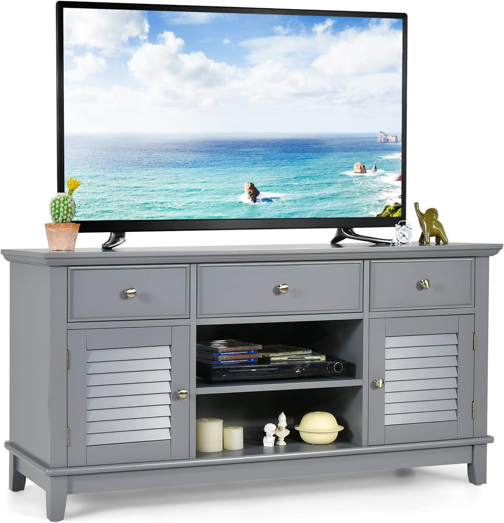 Wood TV Stand with 3 Drawers & 2 Shutter Door Cabinets (Brown) C45497