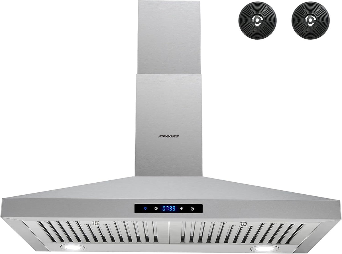 Stainless Steel Wall Mount Range Hood with 3 Speed Exhaust Fan and Aluminum Mesh Filters T217460
