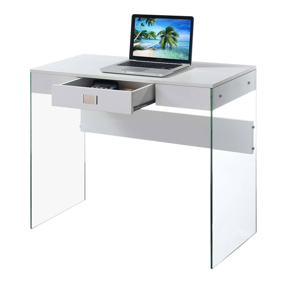 36 in. Glass Desk Gray Marble L2624