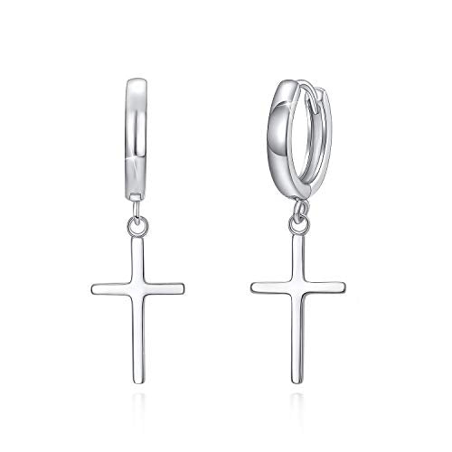 925 Sterling Silver Dainty Cross Huggie Hoop Earrings I5196