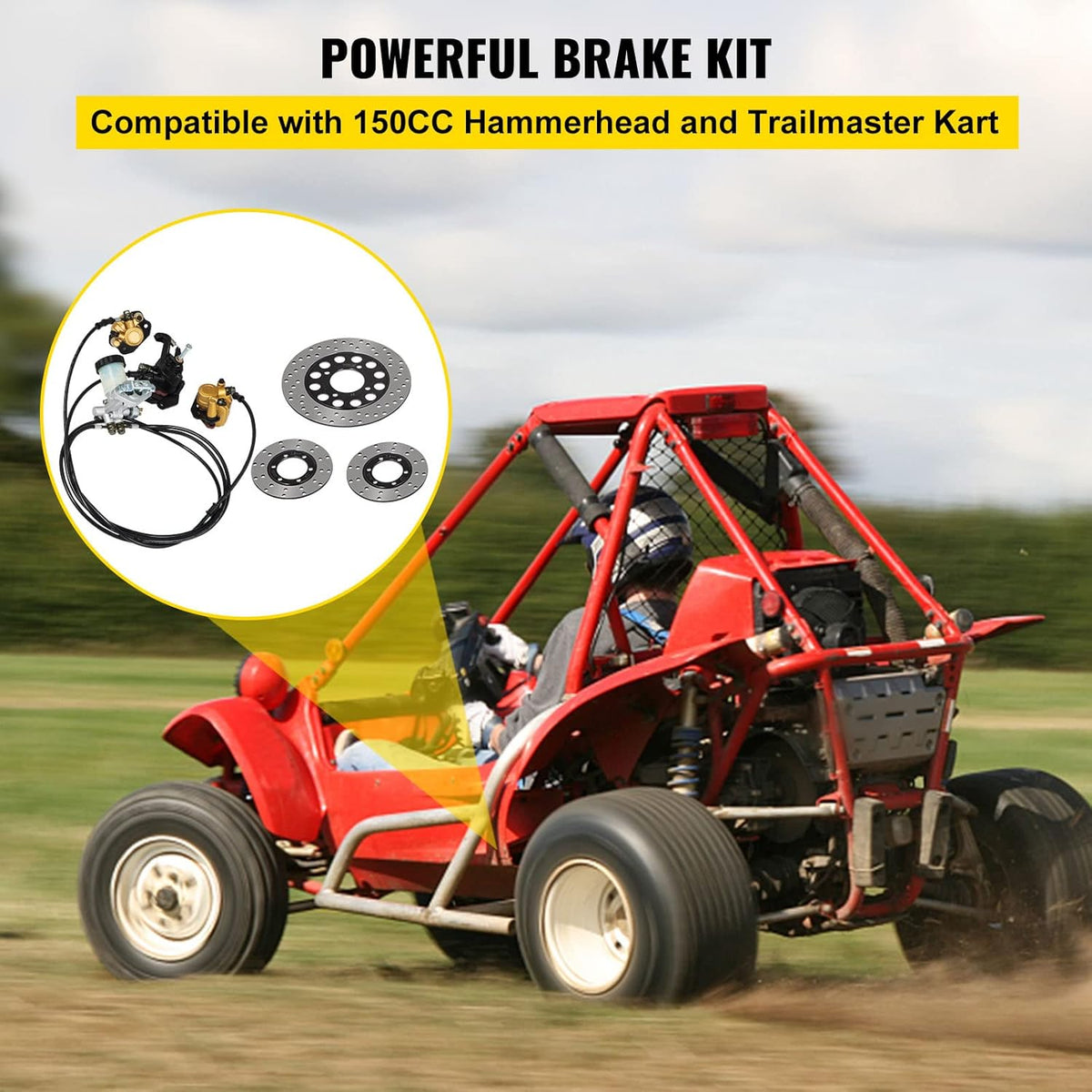 150cc Go Kart Hydraulic Brake Kit with Master Cylinder, Hose, Caliper, Pad P806