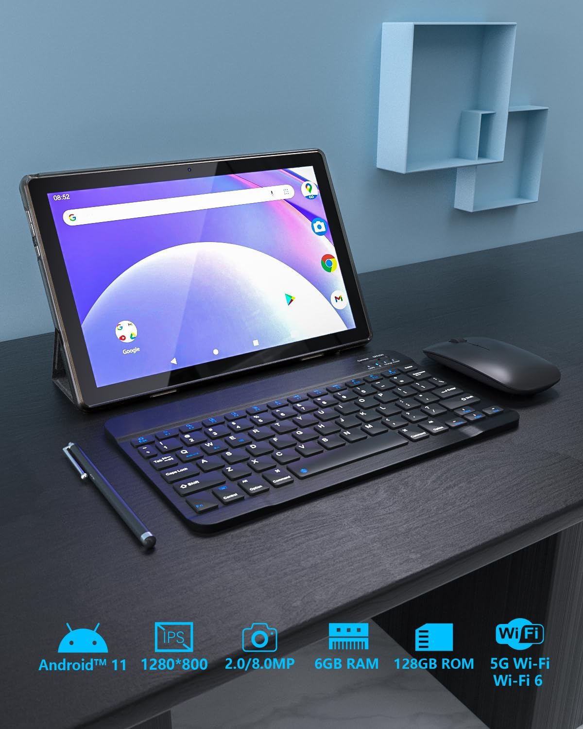 Black 10.1 Inch Android Tablet with Keyboard T859424