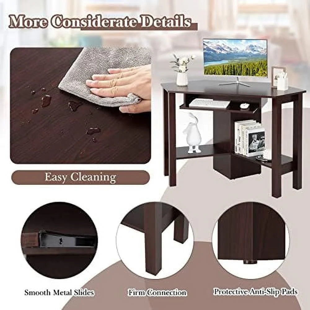 Corner Desk with Keyboard Tray and Shelves Z935