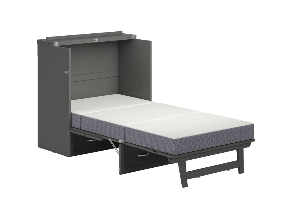 Twin XL Solid Wood Murphy Bed Chest with Mattress, Drawer & Charger, Grey C1757