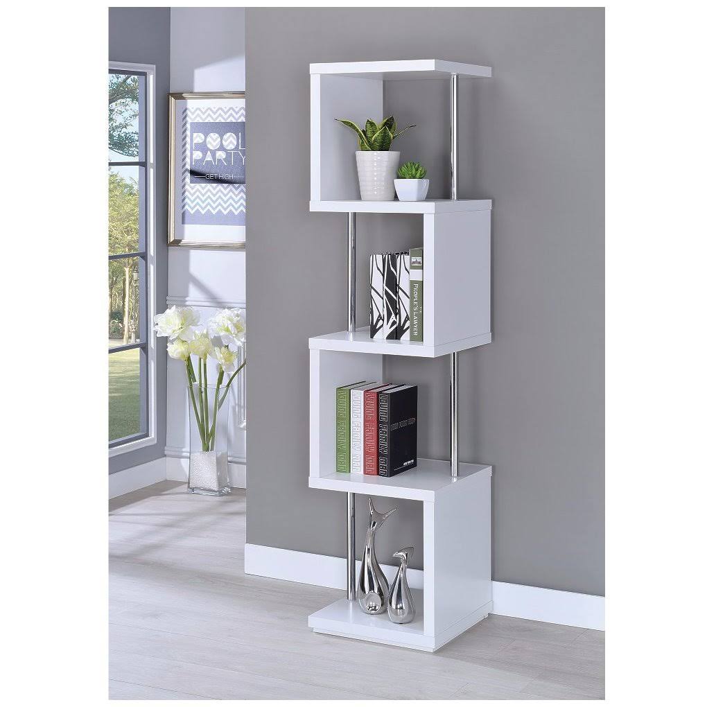 White Four Tier Wood and Metal Bookcase F690