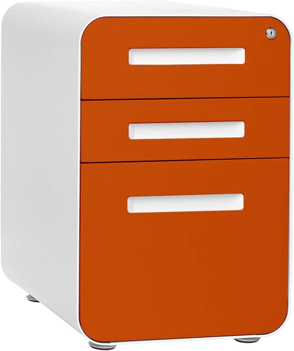 3-Drawer Mobile File Cabinet Orange Faceplate I9747