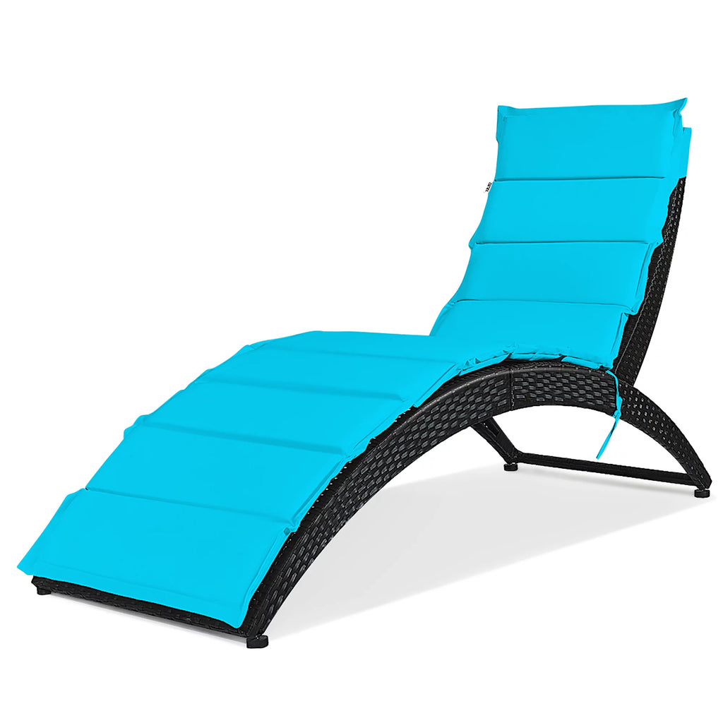 Folding Patio Rattan Lounge Chair Chaise Cushioned Red L8352