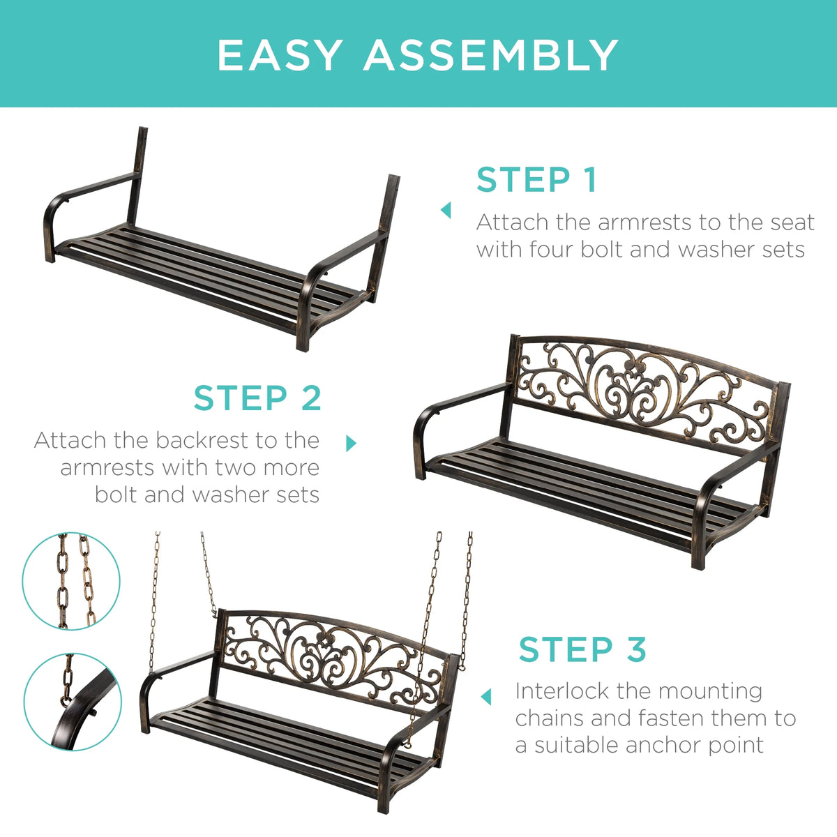 Bronze Metal Outdoor Porch Swing A157741