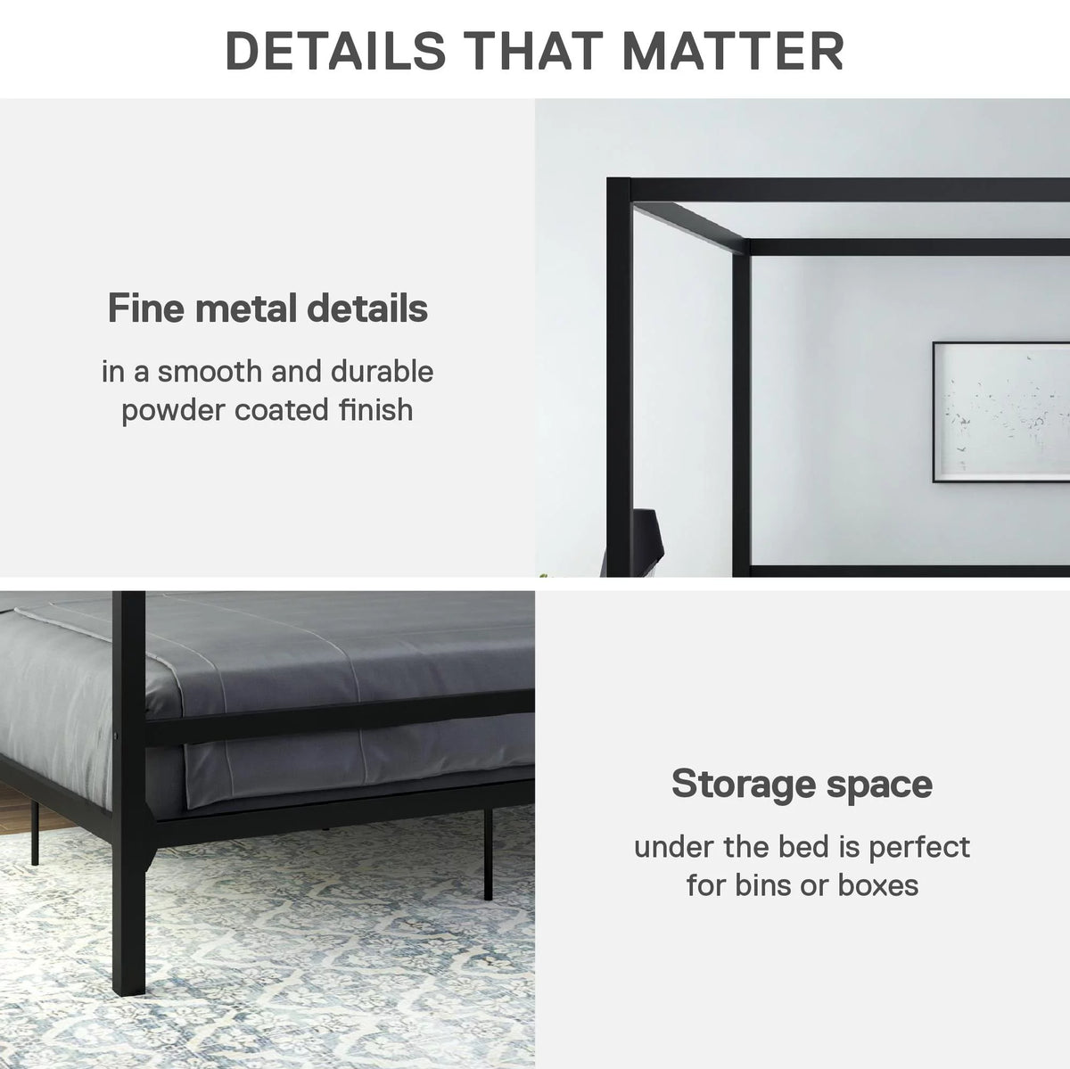 Queen Gunmetal Gray Metal Canopy Poster Bed C869808