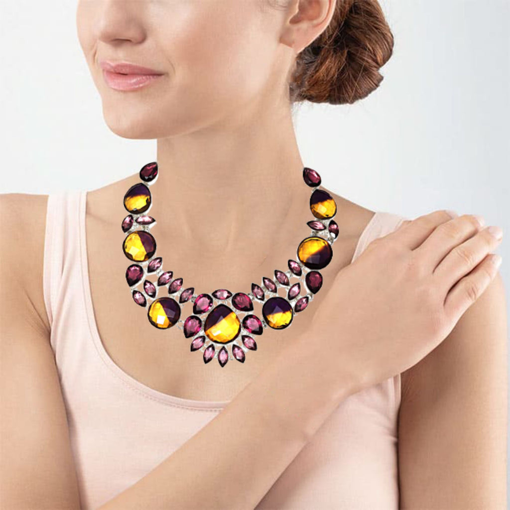 Ametrine Rubylite Faceted Gemstone Silver Necklace 18-20'' A21173