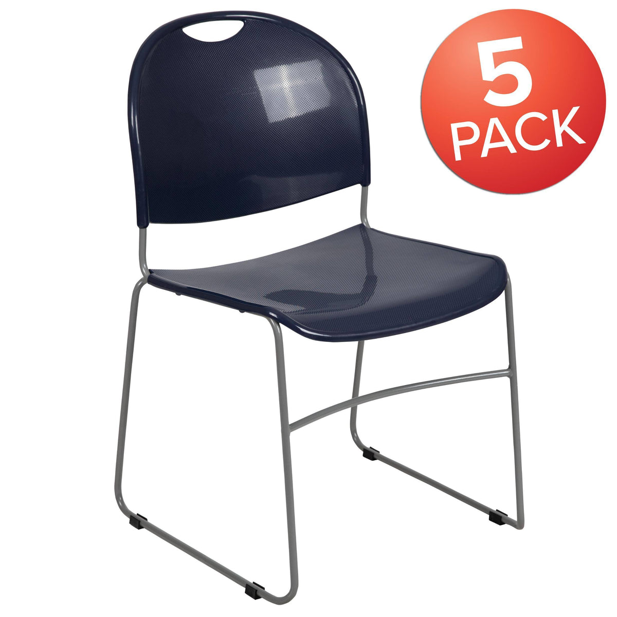 5 Pack White Ultra-Compact Stack Chair with Silver Powder Coated Frame V399590