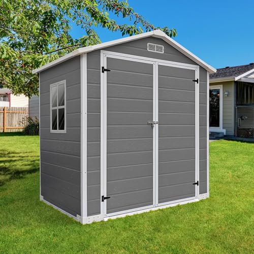 Grey Waterproof Plastic Outdoor Storage Shed with Floor and Lockable Door H3970