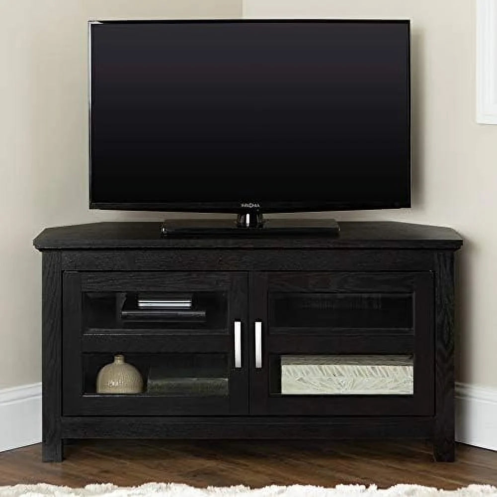 2 Door Corner Wood TV Stand up to 48" 44 Inch Black A13573