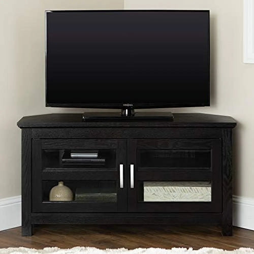 2 Door Corner Wood TV Stand up to 48" 44 Inch Black A13573